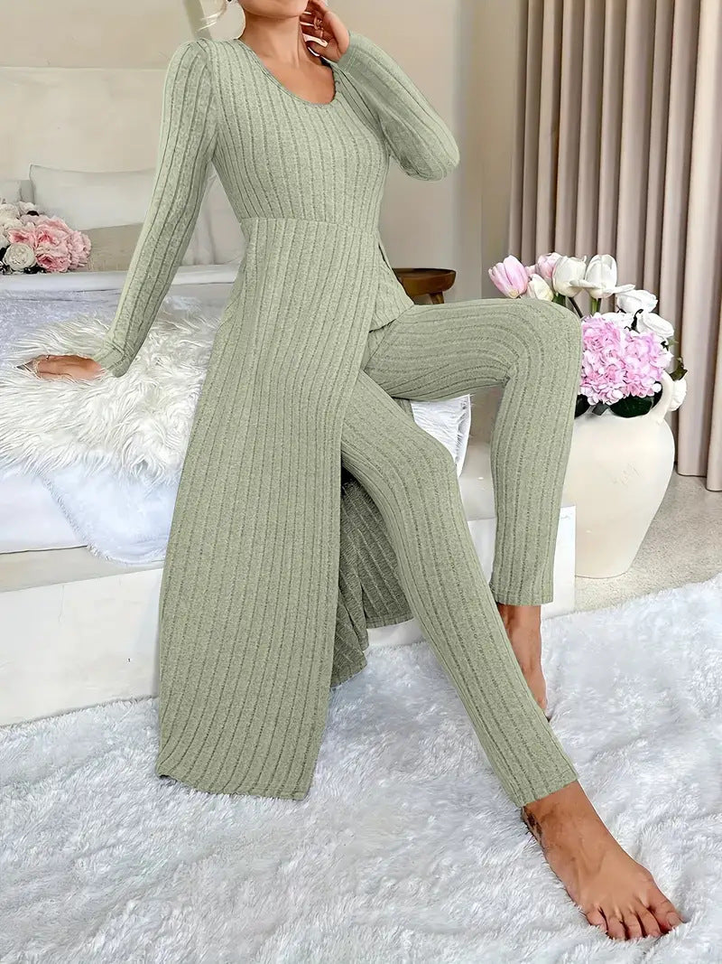 Crew Neck Split Long Sleeve Two-piece Set